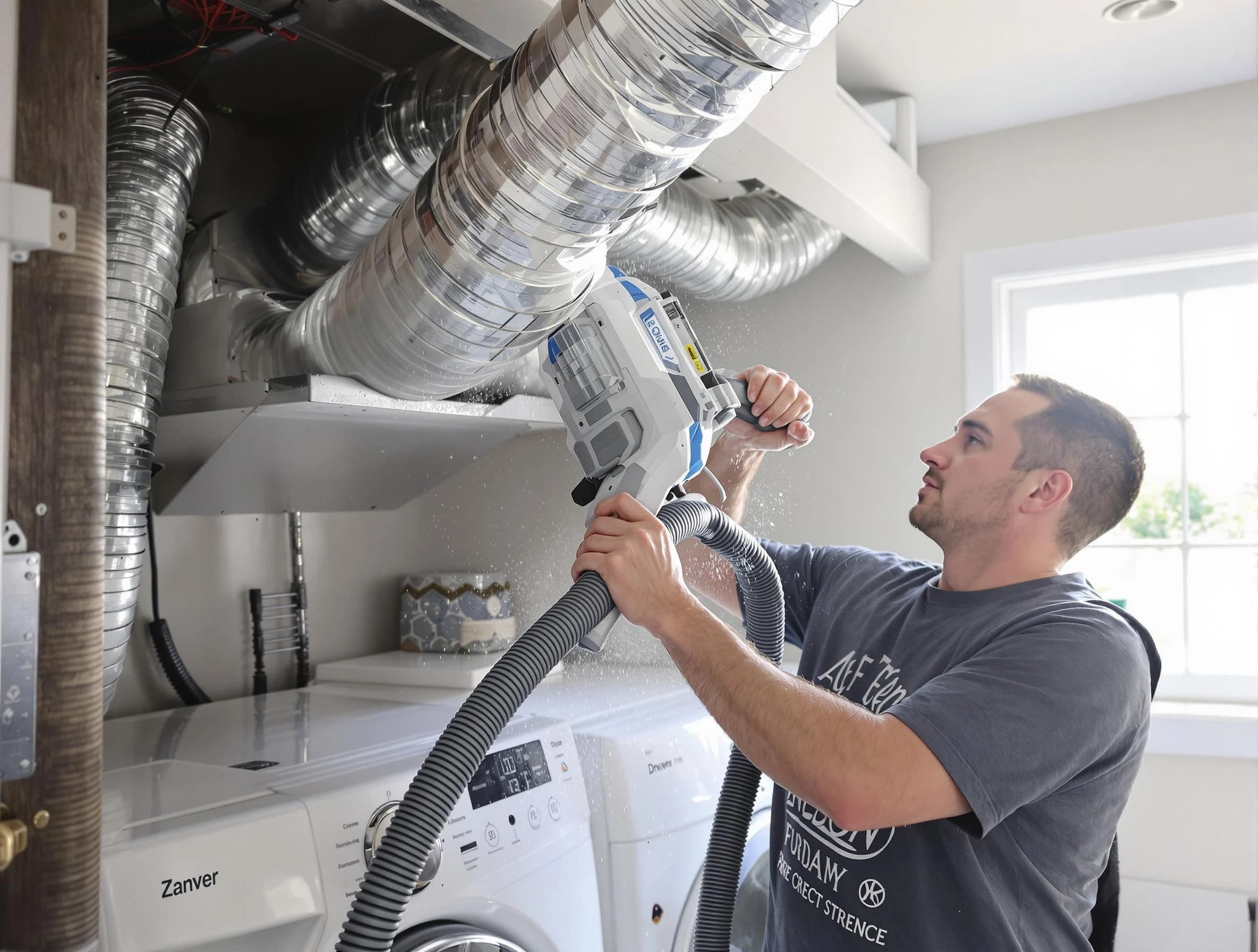 Midvale Dryer Vent Cleaning specialist cleaning deep within a dryer vent duct system in Midvale