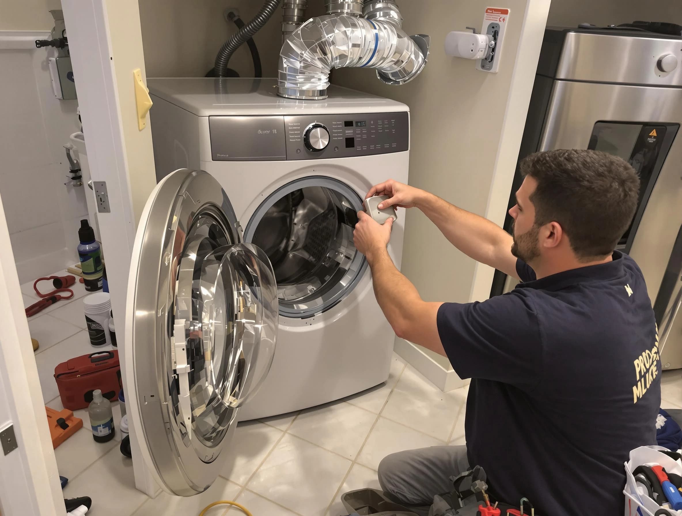Midvale Dryer Vent Cleaning technician performing precise dryer vent hose installation in Midvale