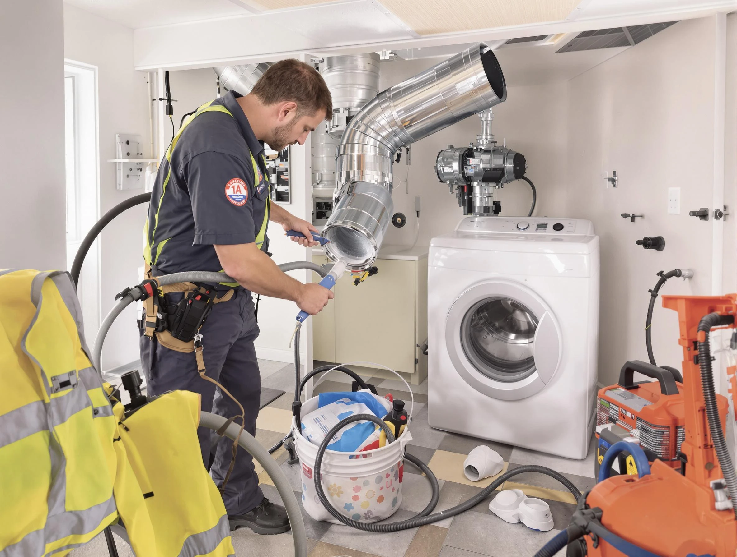 Midvale Dryer Vent Cleaning technician using specialized equipment to clear severe dryer vent blockage in Midvale