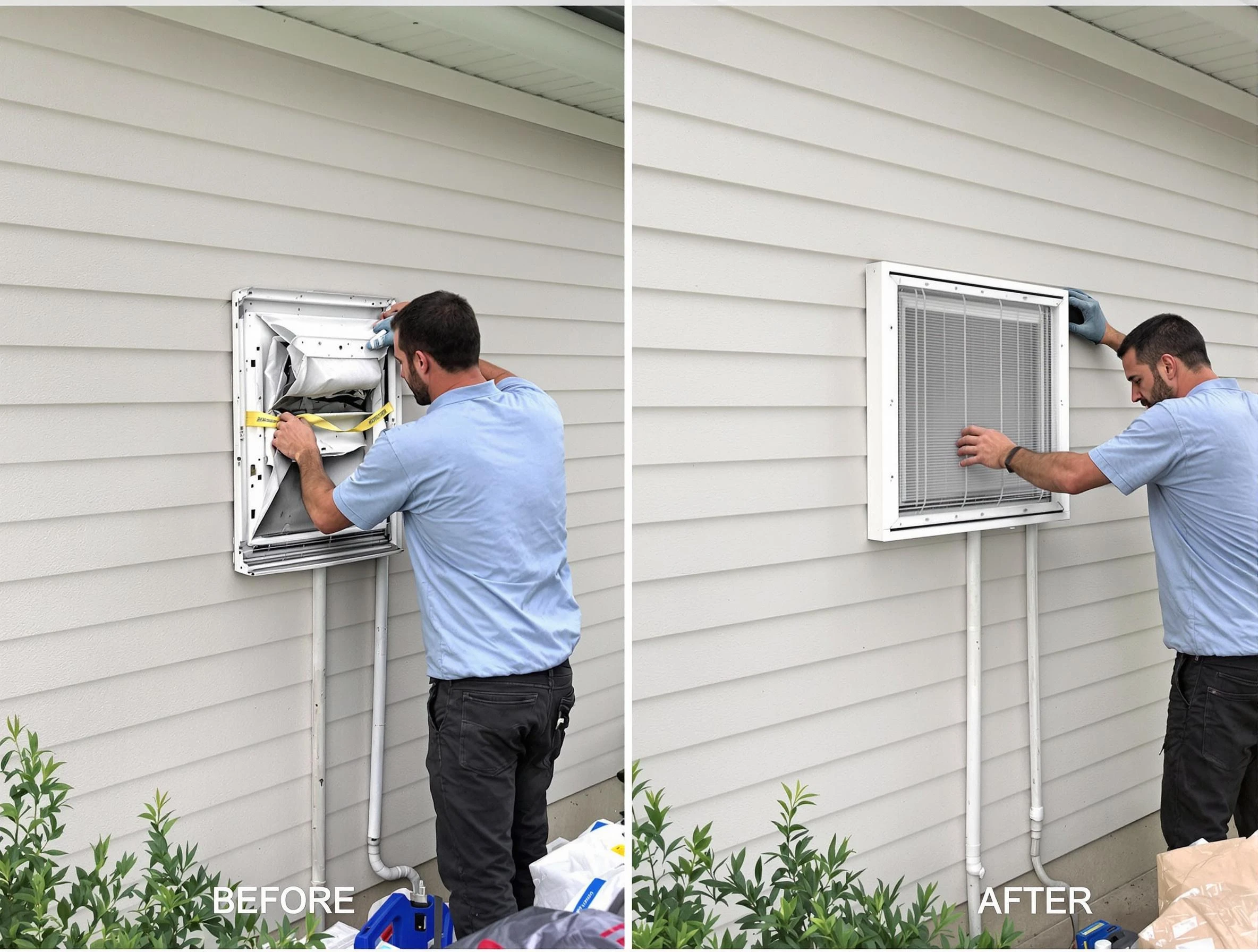 Midvale Dryer Vent Cleaning technician installing high-quality dryer vent cover at a residential property in Midvale